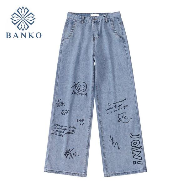 women's jeans hand-painted print streetwear wide leg denim pants blue washed loose straight trousers harajuku tide female
women's jeans hand-painted print streetwear wide leg denim pants blue washed loose straight trousers harajuku tide female