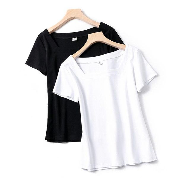 women's t-shirt women soft cotton square collar solid color lady tees short sleeve summer clothings all match female t-shirts, White
women's t-shirt women soft cotton square collar solid color lady tees short sleeve summer clothings all match female t-shirts, White
