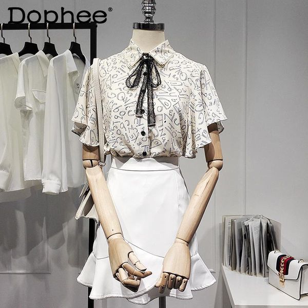 women's blouses & shirts korean style fresh letters printed shirt for women 2021 ruffled chiffon blusas fashion elegant summer all-matc, White
women's blouses & shirts korean style fresh letters printed shirt for women 2021 ruffled chiffon blusas fashion elegant summer all-matc, White