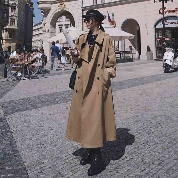 fashion korean style oversized womens trench coat double-breasted long with belt office lady windbreaker spring autumn cloak, Black
fashion korean style oversized womens trench coat double-breasted long with belt office lady windbreaker spring autumn cloak, Black