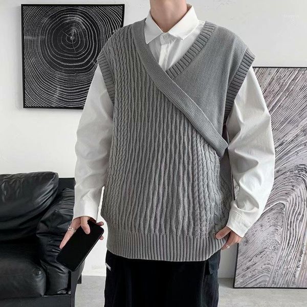 men's vests grey sweater vest men korean fashion streewtear trends v-neck sleeveless knitted pullovers youth clothes 2021, Black;white
men's vests grey sweater vest men korean fashion streewtear trends v-neck sleeveless knitted pullovers youth clothes 2021, Black;white