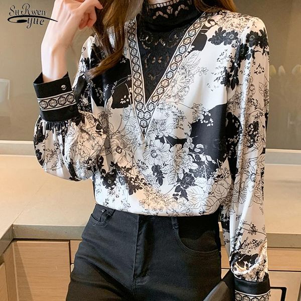 women's blouses & shirts casual plus size stand collar female elegant floral blouse women long sleeve lace stiching printing ladies 16, White
women's blouses & shirts casual plus size stand collar female elegant floral blouse women long sleeve lace stiching printing ladies 16, White