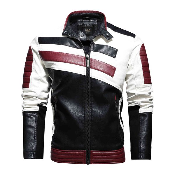 fashion leather men's color matching short stand collar trend thickened pu jacket, Black
fashion leather men's color matching short stand collar trend thickened pu jacket, Black