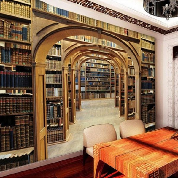 custom mural retro bookshelf wallpaper l restaurant bedroom study library wall 3d waterproof wallpaper