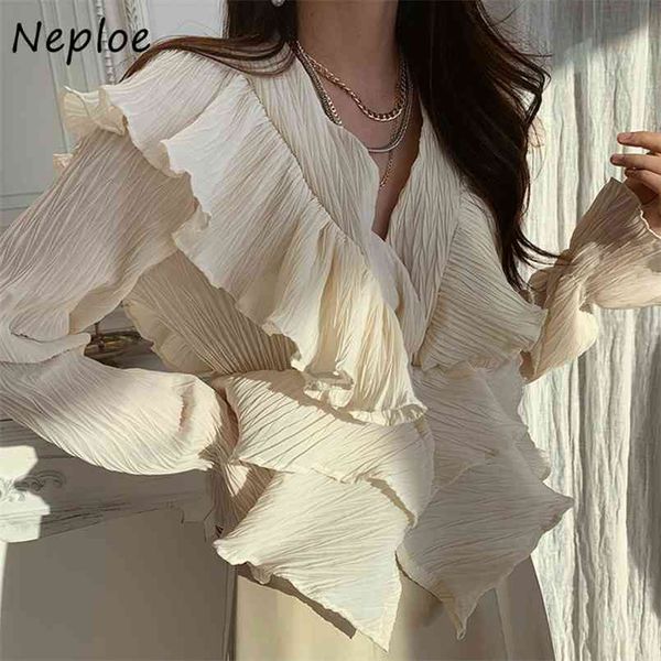 neploe v neck ruffles patch draped blouse women slim waist flare long sleeve solid shirt feminino spring blusas femme 210730, White
neploe v neck ruffles patch draped blouse women slim waist flare long sleeve solid shirt feminino spring blusas femme 210730, White
