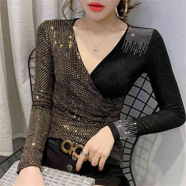 spring autumn clothes v-neck shiny patchwork diamonds t-shirt women ropa mujer bright bottoming shirt tees t9d005 210401, White
spring autumn clothes v-neck shiny patchwork diamonds t-shirt women ropa mujer bright bottoming shirt tees t9d005 210401, White