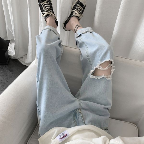 spring and summer jeans men's loose straight wide leg pants korean fashion versatile hole casual capris, Blue
spring and summer jeans men's loose straight wide leg pants korean fashion versatile hole casual capris, Blue