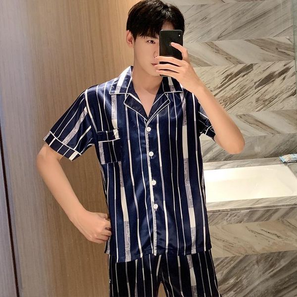 men's sleepwear summer short sleeve silk satin casual striped pajama sets for men suit male lounge pyjamas homewear home clothes 7wng, Black;brown
men's sleepwear summer short sleeve silk satin casual striped pajama sets for men suit male lounge pyjamas homewear home clothes 7wng, Black;brown