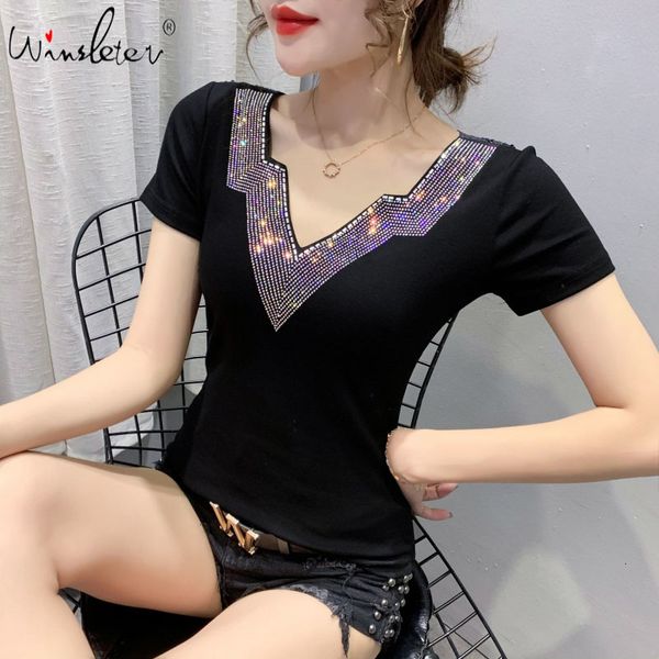 women's t-shirt summer korean clothes t-shirt v-neck diamonds women ropa mujer back patchwork lace mesh all match tees t, White
women's t-shirt summer korean clothes t-shirt v-neck diamonds women ropa mujer back patchwork lace mesh all match tees t, White
