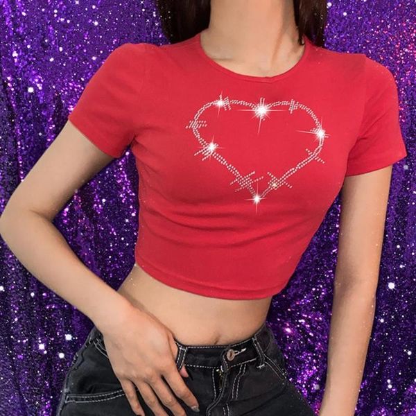lady t-shirt wear-resistant stretchy heart rhinestone summer slim sweet short crop t shirt for work women's clothing, White
lady t-shirt wear-resistant stretchy heart rhinestone summer slim sweet short crop t shirt for work women's clothing, White