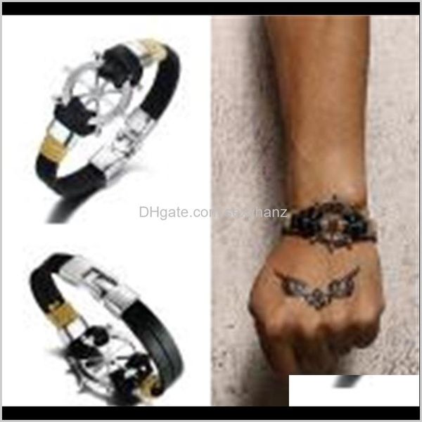 charm bracelets drop delivery 2021 rudder design men bracelet bangle double layer leather classic vintage daily sport sailing jewelry 0lzxf, Golden;silver
charm bracelets drop delivery 2021 rudder design men bracelet bangle double layer leather classic vintage daily sport sailing jewelry 0lzxf, Golden;silver