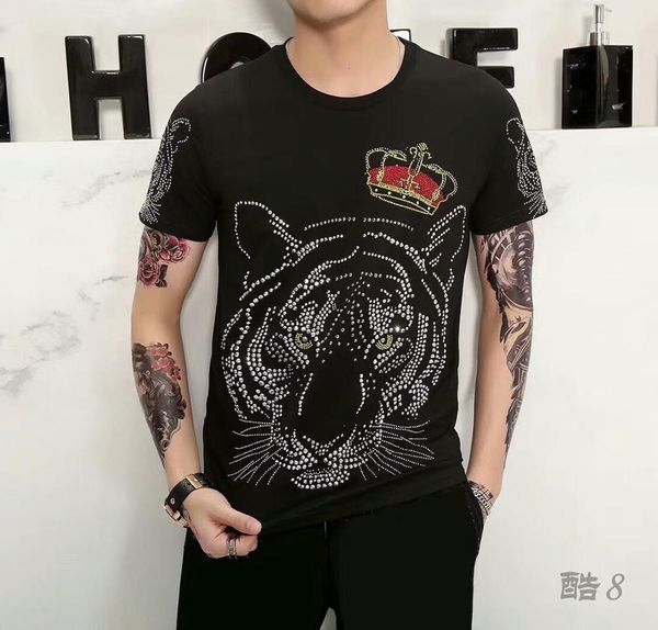 t shirts tiger 100% cotton breathable rhinestone men's bottoming t-shirt, White;black
t shirts tiger 100% cotton breathable rhinestone men's bottoming t-shirt, White;black
