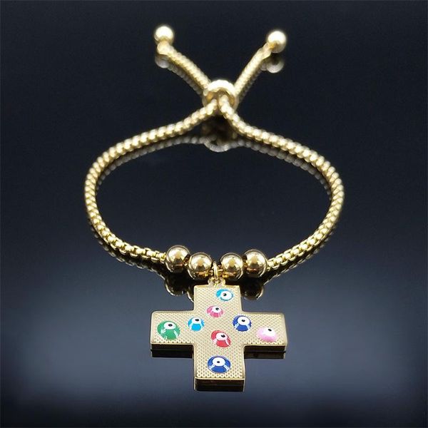 link, chain stainless steel bead turkey eye cross bracelets women gold color islam muslim jewelry pendentif b5224s01, Black
link, chain stainless steel bead turkey eye cross bracelets women gold color islam muslim jewelry pendentif b5224s01, Black