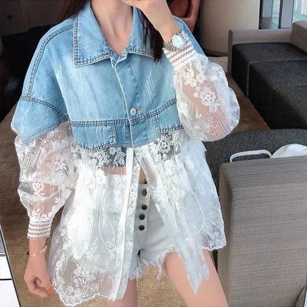 women's jackets streetwear lace hook flower patchwork frayed jeans jacket women lapel long sleeve drawstring up loose casual denim, Black;brown
women's jackets streetwear lace hook flower patchwork frayed jeans jacket women lapel long sleeve drawstring up loose casual denim, Black;brown