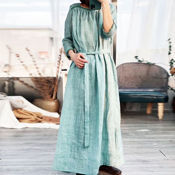 johnature summer retro cotton linen lace up plus size dresses loose comfortable 3 color nine points sleeve women dress 210521, Black;gray
johnature summer retro cotton linen lace up plus size dresses loose comfortable 3 color nine points sleeve women dress 210521, Black;gray