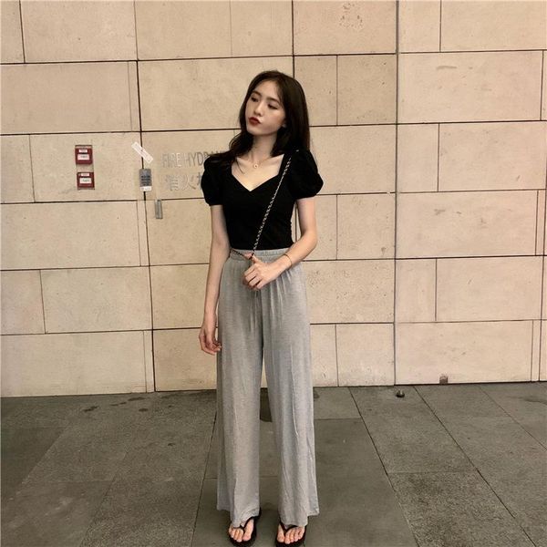women's pants & capris fashion casual sweet thin section solid color comfortable modal fresh stitching long wide leg, Black;white
women's pants & capris fashion casual sweet thin section solid color comfortable modal fresh stitching long wide leg, Black;white