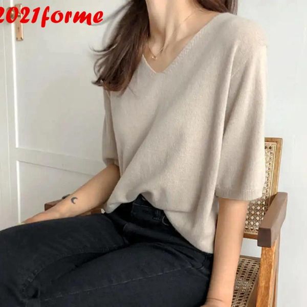 summer v neck solid t-shirt women oversized loose ice silk knitted t-shirts femmel fashion ropa mujer women's, White
summer v neck solid t-shirt women oversized loose ice silk knitted t-shirts femmel fashion ropa mujer women's, White