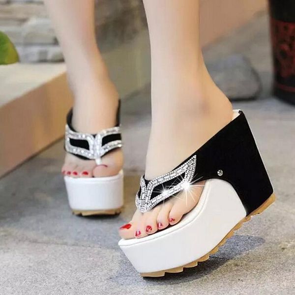 slippers 2021 brand thick bottom platform flip flops rhinestone wedge heel shoes patchwork woman summer sandals 865, Black
slippers 2021 brand thick bottom platform flip flops rhinestone wedge heel shoes patchwork woman summer sandals 865, Black