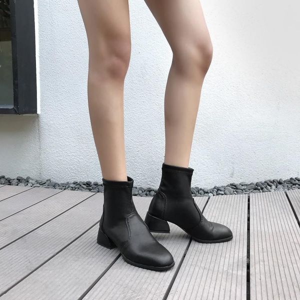 boots big size 9 10 11 12 women shoes ankle for ladies woman winter leather round head sleeve, Black