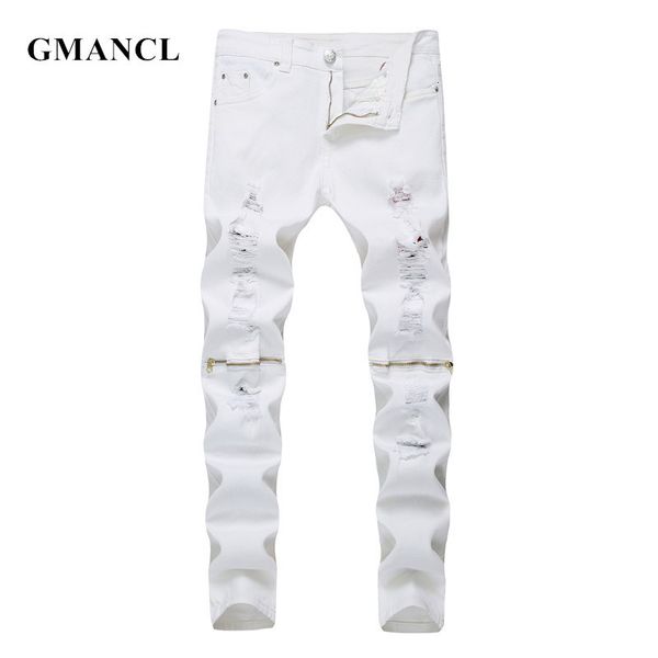 men's jeans gmancl fashion mens knee zipper ripped cotton red black white elastic slim men motorcycle denim joggers skinny 6xam, Blue
men's jeans gmancl fashion mens knee zipper ripped cotton red black white elastic slim men motorcycle denim joggers skinny 6xam, Blue