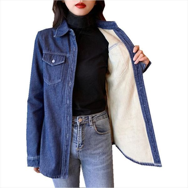 autumn winter warm thickening pocket womens blouses long sleeve cotton flannel denim shirt casual plus size, White
autumn winter warm thickening pocket womens blouses long sleeve cotton flannel denim shirt casual plus size, White