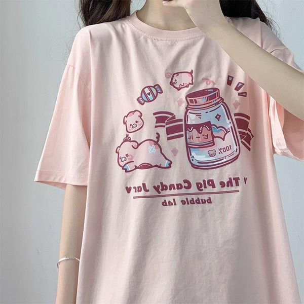 women's t-shirt summer pink short sleeve girl japanese cute pig candy print loose students tees harajuku women casual, White
women's t-shirt summer pink short sleeve girl japanese cute pig candy print loose students tees harajuku women casual, White