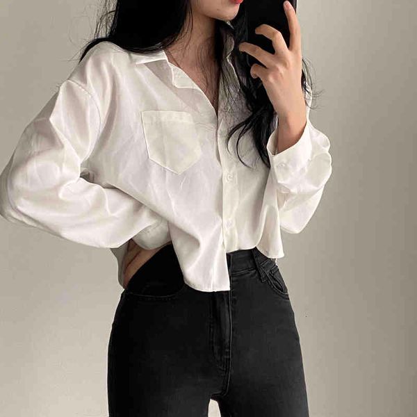 chic shirt woman spring korean solid simple versatile turn down collar single breast loose casual blouse tide, White
chic shirt woman spring korean solid simple versatile turn down collar single breast loose casual blouse tide, White