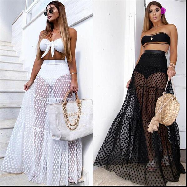 summer casual long high waist women skirts polka dot a line transparent maxi white black
summer casual long high waist women skirts polka dot a line transparent maxi white black