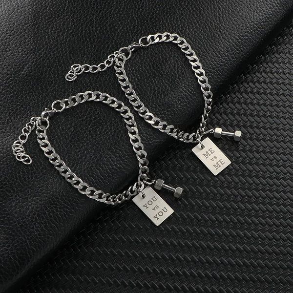 link, chain men's bracelet letter tag women's couple fitness dumbbell brand sports hand jewelry, Black
link, chain men's bracelet letter tag women's couple fitness dumbbell brand sports hand jewelry, Black