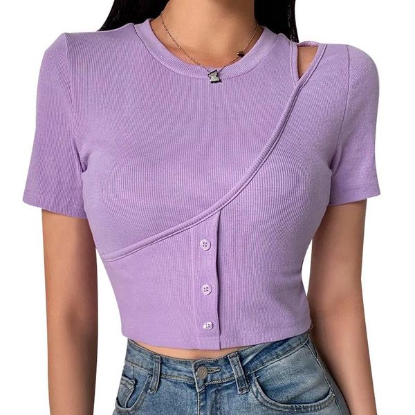 women's blouses & shirts women 2021 summer irregular design buttoned hollow shoulder knitted stretch crop short sleeve purple, White
women's blouses & shirts women 2021 summer irregular design buttoned hollow shoulder knitted stretch crop short sleeve purple, White