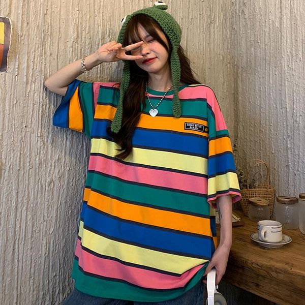 women's t-shirt summer rainbow stripes short sleeve t-shirts female oversized harajuku patchwork hip hop streetwear women y2k 2021, White
women's t-shirt summer rainbow stripes short sleeve t-shirts female oversized harajuku patchwork hip hop streetwear women y2k 2021, White