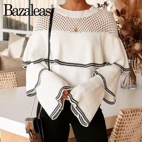 women's sweaters bazaleas fashion flare long sleeve sweater women harajuku o neck knitted hollow out loose drop, White;black
women's sweaters bazaleas fashion flare long sleeve sweater women harajuku o neck knitted hollow out loose drop, White;black