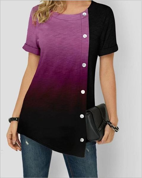 summer 2021 new european and american printing tie dye gradient contrast round neck button women's short sleeve, White
summer 2021 new european and american printing tie dye gradient contrast round neck button women's short sleeve, White