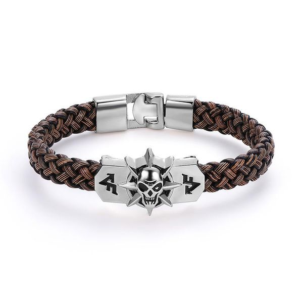 link, chain 2021 european and american fashion jewelry punk personality skull hand woven pu leather bracelet, Black
link, chain 2021 european and american fashion jewelry punk personality skull hand woven pu leather bracelet, Black