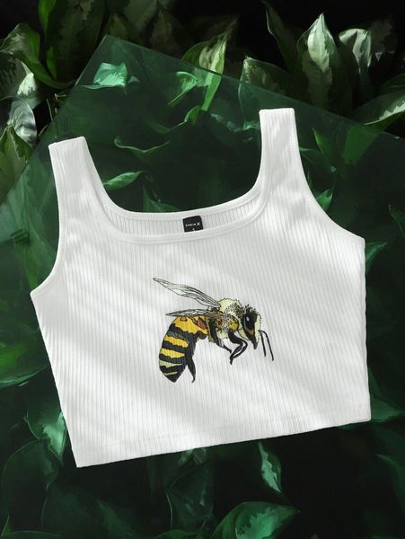 x kittyluxstudio rib-knit bee print tank e51t#, White
x kittyluxstudio rib-knit bee print tank e51t#, White