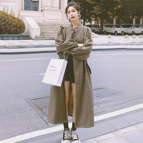 women's trench coats windbreaker long spring autumn korean loose fashion coat female retro houndstooth casual splicing ladies cloak, Tan;black
women's trench coats windbreaker long spring autumn korean loose fashion coat female retro houndstooth casual splicing ladies cloak, Tan;black