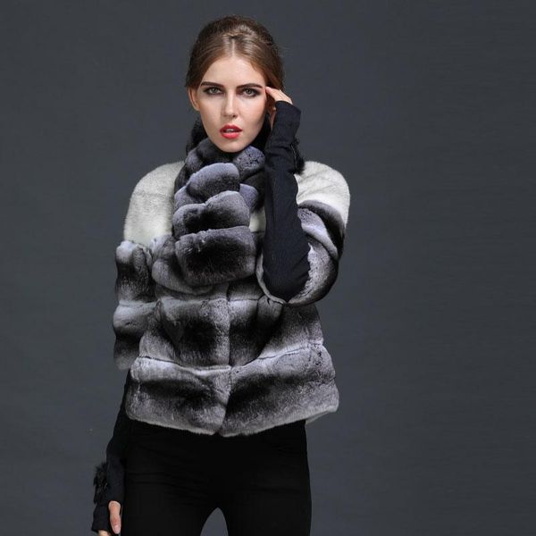 women's fur & faux half sleeve fashion chinchilla double stripe real warm coat,luxry natural parka, Black
women's fur & faux half sleeve fashion chinchilla double stripe real warm coat,luxry natural parka, Black