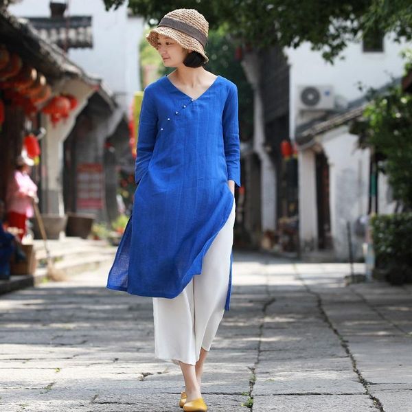 casual dresses summer dress improved slanted cheongsam with high slits v-neck loose large size zen women's clothing 2021, Black;gray
casual dresses summer dress improved slanted cheongsam with high slits v-neck loose large size zen women's clothing 2021, Black;gray