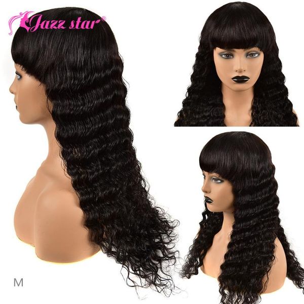 hair bulks brazilian deep wave human with bangs full machine made 150% density jazz star, Black
hair bulks brazilian deep wave human with bangs full machine made 150% density jazz star, Black