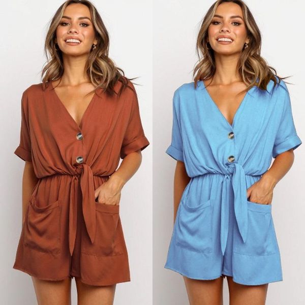 women's jumpsuits & rompers spring and summer solid color short sleeve knot v-neck thin elastic waist jumpsuit playsuits, Black;white
women's jumpsuits & rompers spring and summer solid color short sleeve knot v-neck thin elastic waist jumpsuit playsuits, Black;white