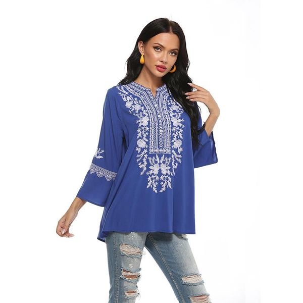 women's blouses & shirts cotton floral printed boho blouse shirt blue spring summer women vintage chic flare sleeve ethnic ladies, White
women's blouses & shirts cotton floral printed boho blouse shirt blue spring summer women vintage chic flare sleeve ethnic ladies, White