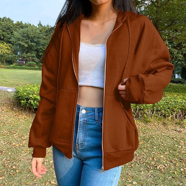 women's monochrome hooded sweatshirt, long sleeved jacket, street clothes, loose, zipper, pocket, harajuku, extra large, Black;brown
women's monochrome hooded sweatshirt, long sleeved jacket, street clothes, loose, zipper, pocket, harajuku, extra large, Black;brown