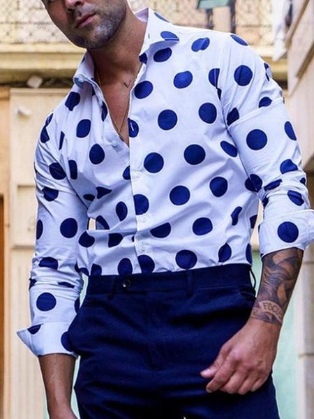 men's casual shirts mens blue polka dot blouse lapel button up men chemise homme party club male garden point camisas masculina, White;black
men's casual shirts mens blue polka dot blouse lapel button up men chemise homme party club male garden point camisas masculina, White;black