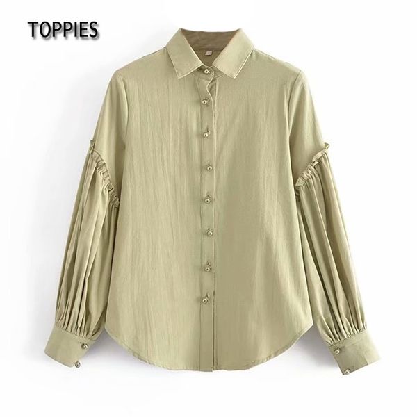 ies spring bean green cotton shirts ruffles long sleeve blouses women pearls button 210412, White
ies spring bean green cotton shirts ruffles long sleeve blouses women pearls button 210412, White