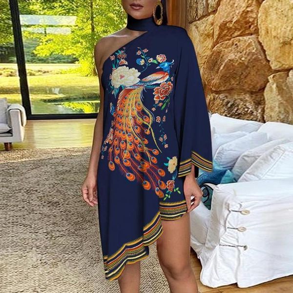 casual dresses women fashion choker peacock print one shoulder irregular ruffled hem dress, Black;gray
casual dresses women fashion choker peacock print one shoulder irregular ruffled hem dress, Black;gray