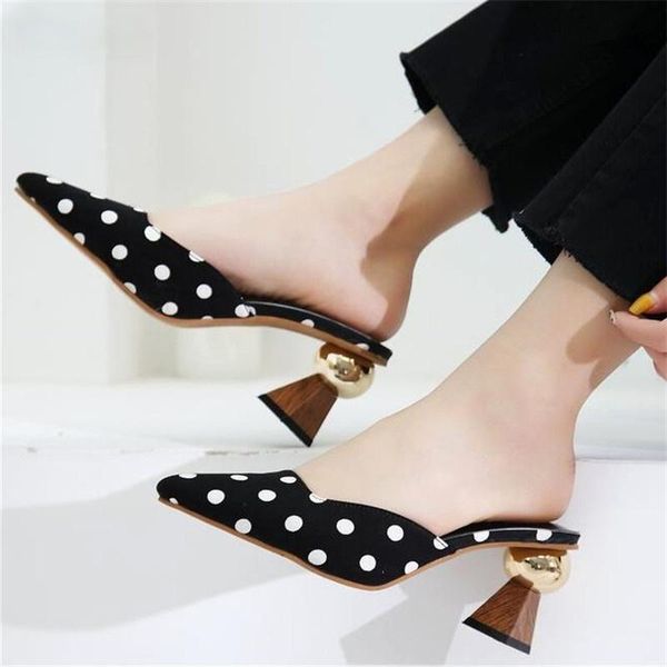 slippers women summer fashion mules polka dot high thick heels pointed toe slip on flip flops wear chaussure femme, Black
slippers women summer fashion mules polka dot high thick heels pointed toe slip on flip flops wear chaussure femme, Black