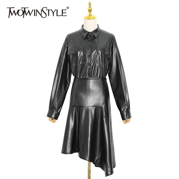 twotwinstyle casual pu leather suit for women lapel long sleeve high waist irregular hem black sets female fashion 210517, White
twotwinstyle casual pu leather suit for women lapel long sleeve high waist irregular hem black sets female fashion 210517, White