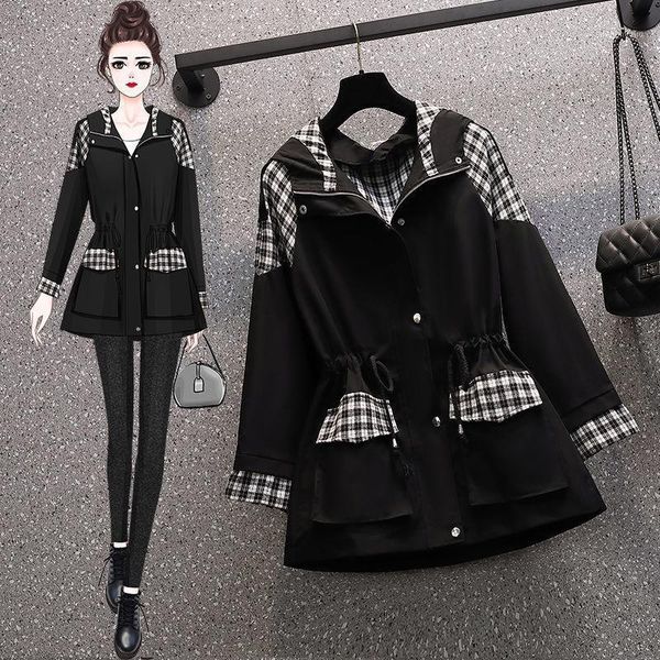 windbreaker women's mid-length 2021 spring and autumn style hooded plaid jacket with thin temperament age reduction wool & blends, Black
windbreaker women's mid-length 2021 spring and autumn style hooded plaid jacket with thin temperament age reduction wool & blends, Black