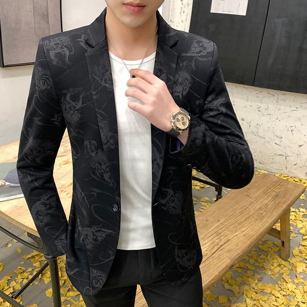 men's suits & blazers 2021 asian size floral blazer hombre single button slim fit formal mens printing stage wedding trendy costume, White;black
men's suits & blazers 2021 asian size floral blazer hombre single button slim fit formal mens printing stage wedding trendy costume, White;black