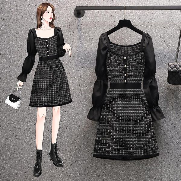 casual dresses fashion plus size autumn dress vintage women sqaure collar patchwork plaid knitted puff sleeve bright silk a line s-5xl, Black;gray
casual dresses fashion plus size autumn dress vintage women sqaure collar patchwork plaid knitted puff sleeve bright silk a line s-5xl, Black;gray